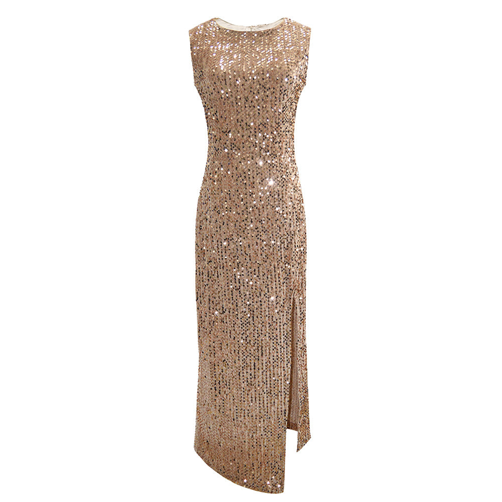 Damen Funkelndes Abendkleid mit hohem Schlitz und Paillettenbesatz EB