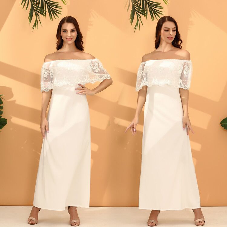 Damen Maxikleid mit schulterfreiem Design und zarter Spitzenverzierung EB