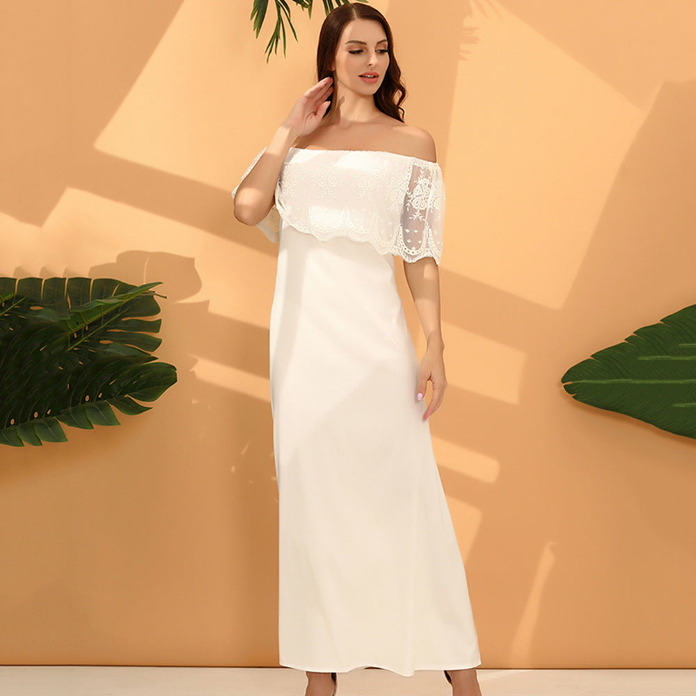 Damen Maxikleid mit schulterfreiem Design und zarter Spitzenverzierung EB