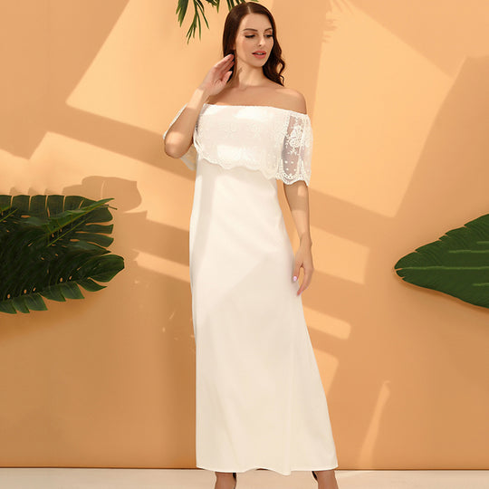 Damen Maxikleid mit schulterfreiem Design und zarter Spitzenverzierung EB