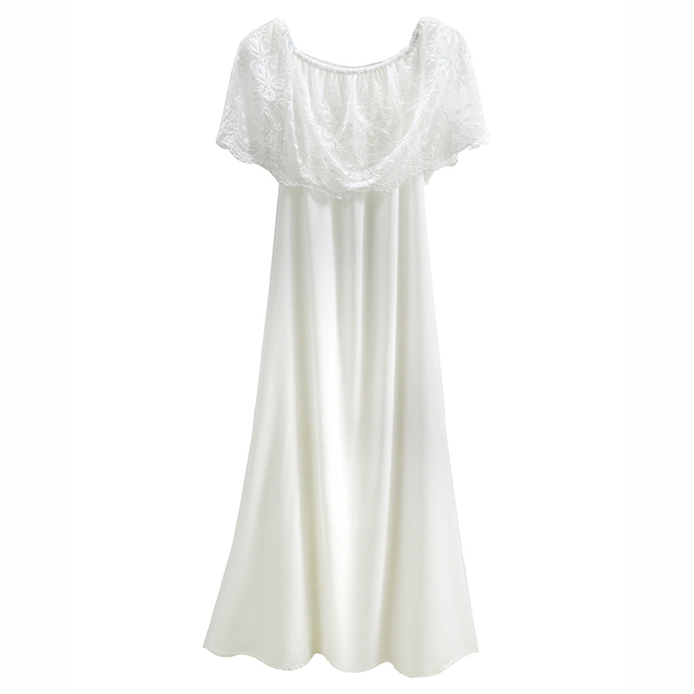 Damen Maxikleid mit schulterfreiem Design und zarter Spitzenverzierung EB