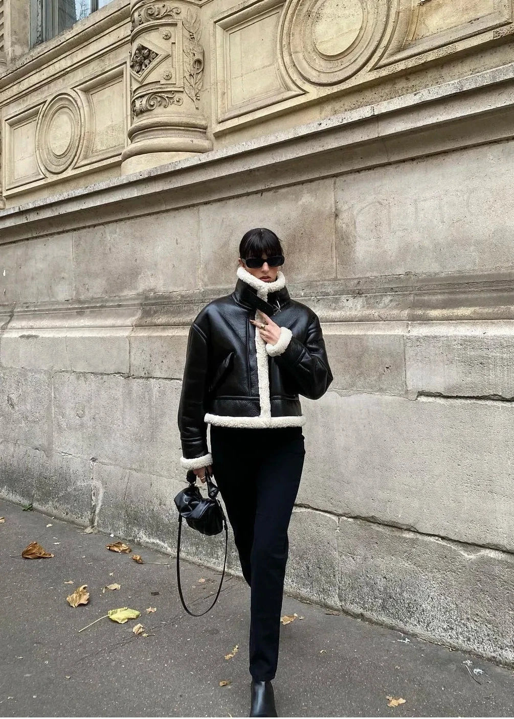 EB | Schwarze Kunstfelljacke - Europäischer Stil