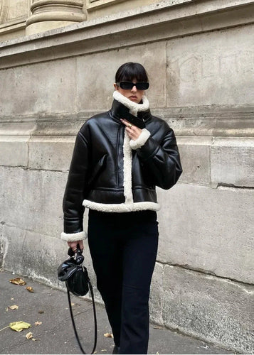 EB | Schwarze Kunstfelljacke - Europäischer Stil