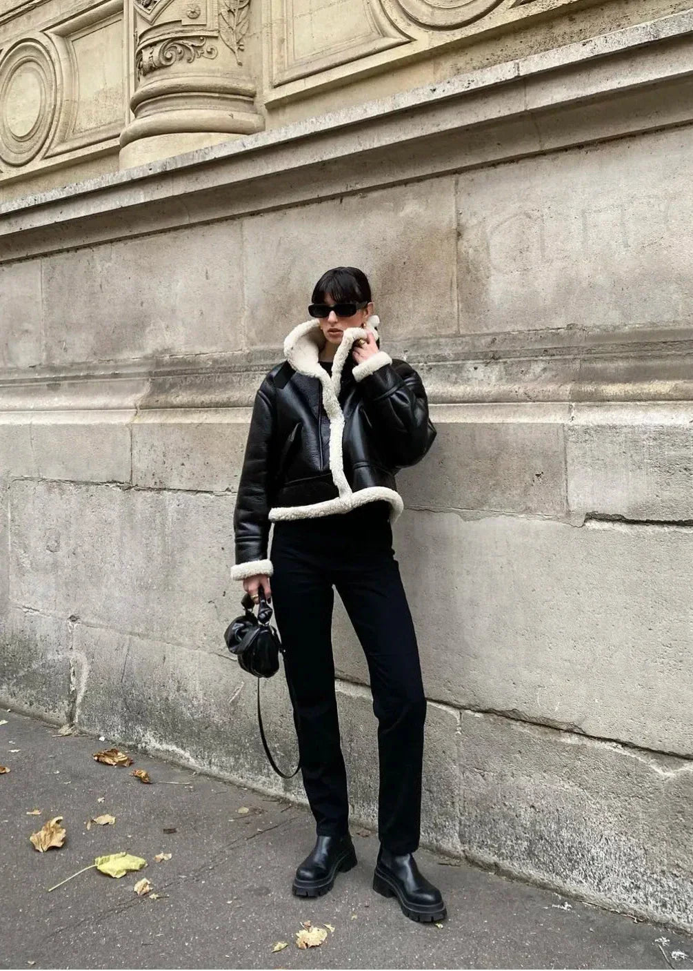 EB | Schwarze Kunstfelljacke - Europäischer Stil