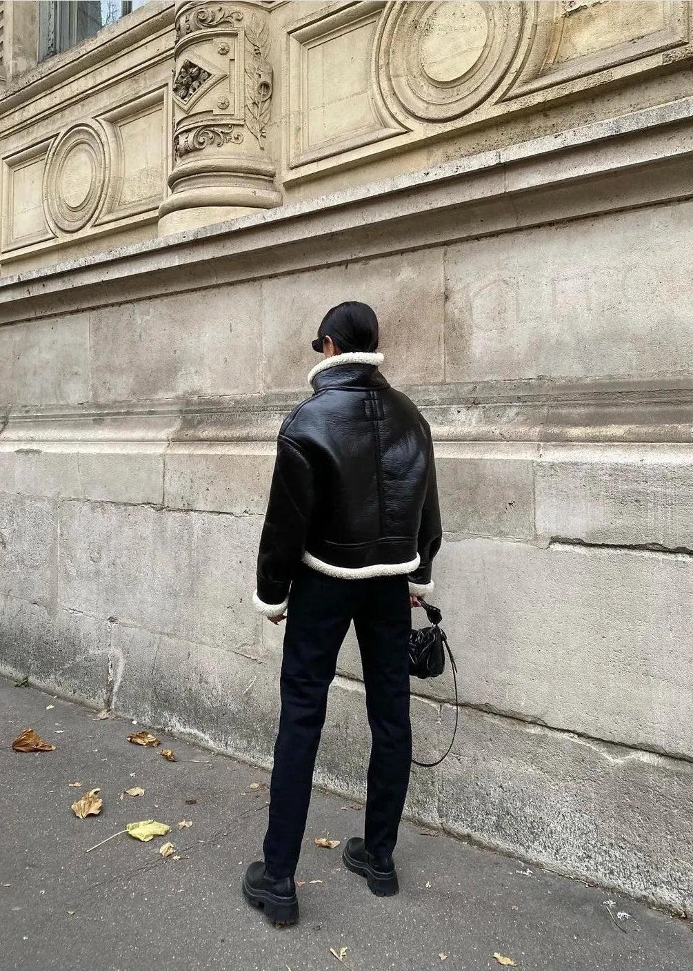 EB | Schwarze Kunstfelljacke - Europäischer Stil