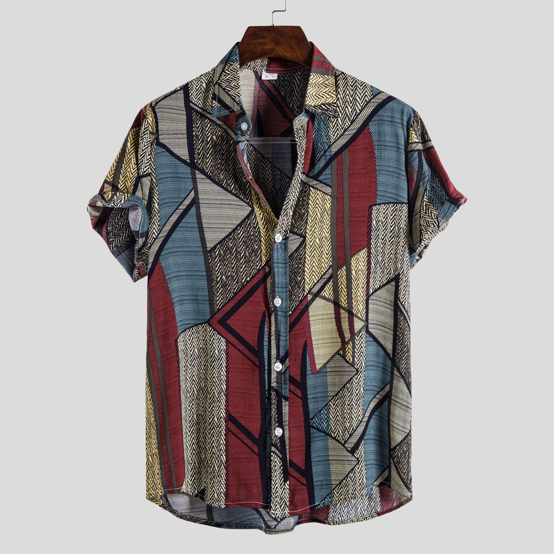 Herren Kurzarmhemd mit kreativem geometrischen Design und leichtem Stoff EB