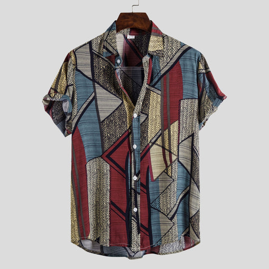 Herren Kurzarmhemd mit kreativem geometrischen Design und leichtem Stoff EB