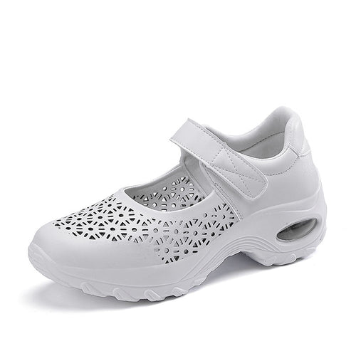 Damen nan perforierter Riemchenschuh mit Luftkissenprofil und Klettverschluss EB