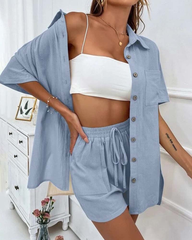 EB | Lässiges Set Aus Einfarbigem Hemd und Shorts