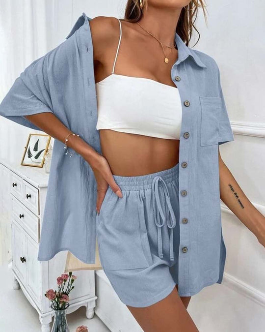 EB | Lässiges Set Aus Einfarbigem Hemd und Shorts