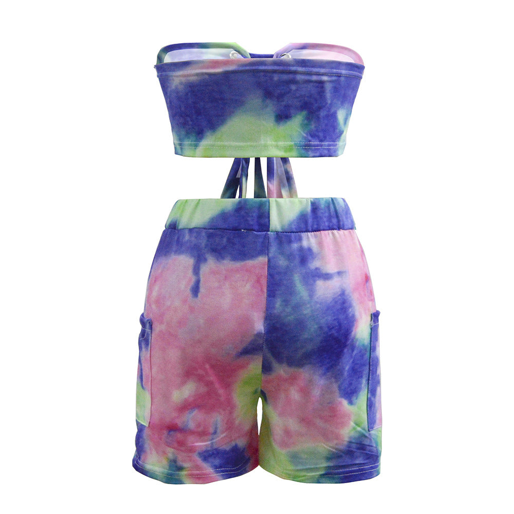 Damen Crop-Top und Shorts Set mit Schnürung und verspieltem Design EB