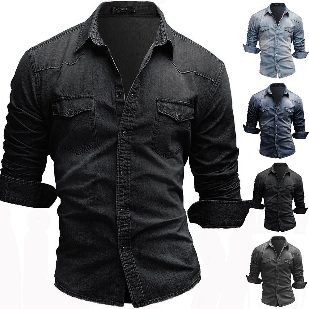 Herren nan locker geschnittenes Jeansstoff-Overshirt mit Pattentaschen und abgerundetem Saum EB