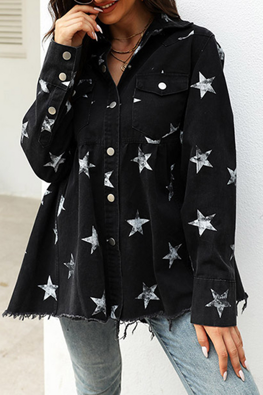 EB | Die Sterne Quasten Schnalle Umklappkragen Langarm Denimjacke