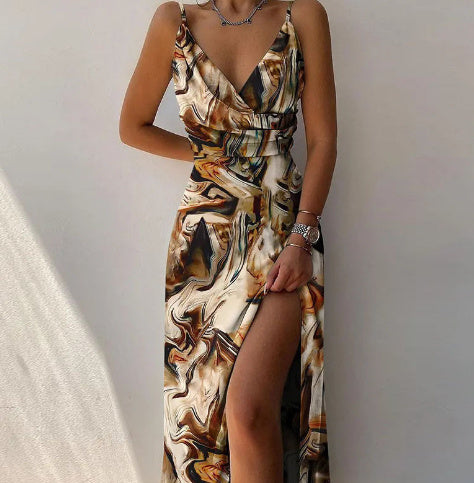 EB | V-Ausschnitt Midikleid mit Druck und Schlitz