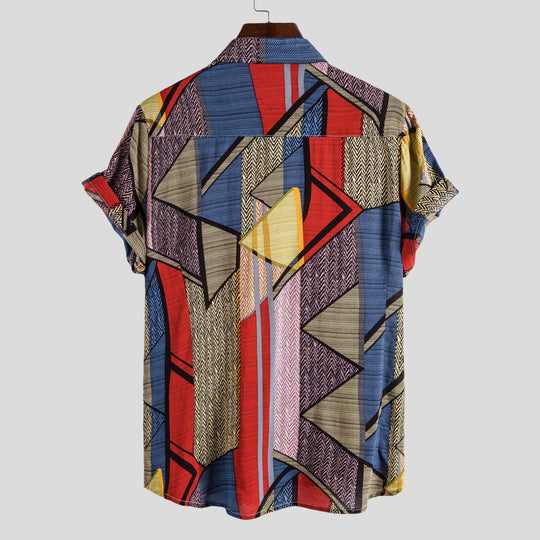 Herren Kurzarmhemd mit kreativem geometrischen Design und leichtem Stoff EB