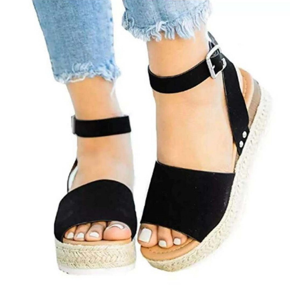 Damen Wedge-Sandalen mit elastischem Riemen und komfortablem Fußbett EB