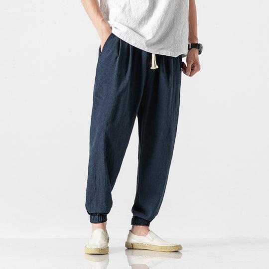 Herren nan leichte Leinenhose mit Tunnelzug und elastischen Bündchen EB