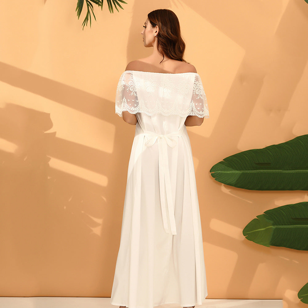 Damen Maxikleid mit schulterfreiem Design und zarter Spitzenverzierung EB