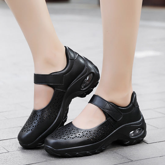 Damen nan perforierter Riemchenschuh mit Luftkissenprofil und Klettverschluss EB