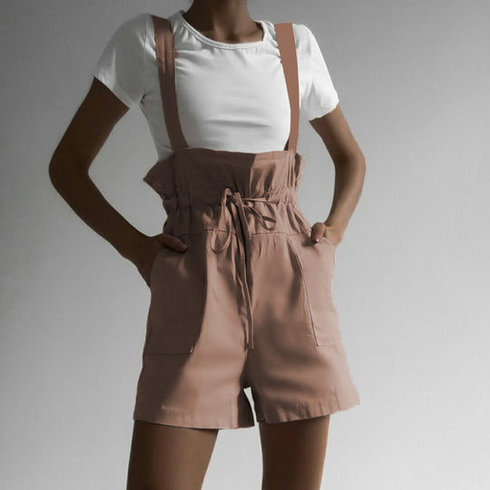 Damen Lässig geschnittene Overall-Shorts mit verstellbaren Trägern EB
