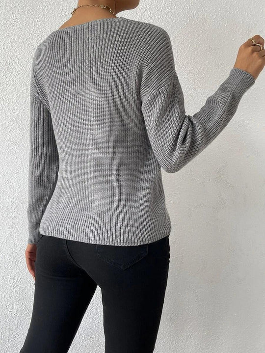 EB | Strickbluse mit Umschlag V-ausschnitt Elegant und Einfach