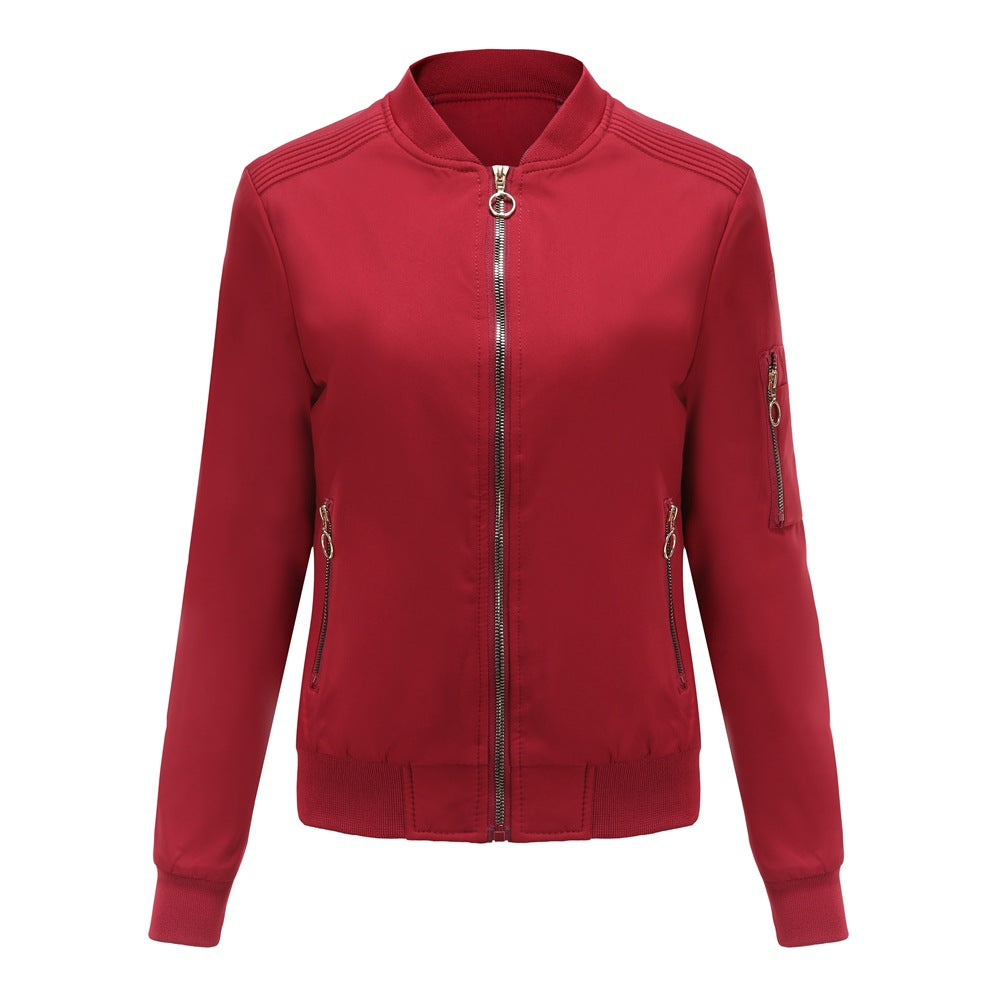 Damen nan leichte sportive Bomberjacke mit Ringzipper und Ärmeltasche EB