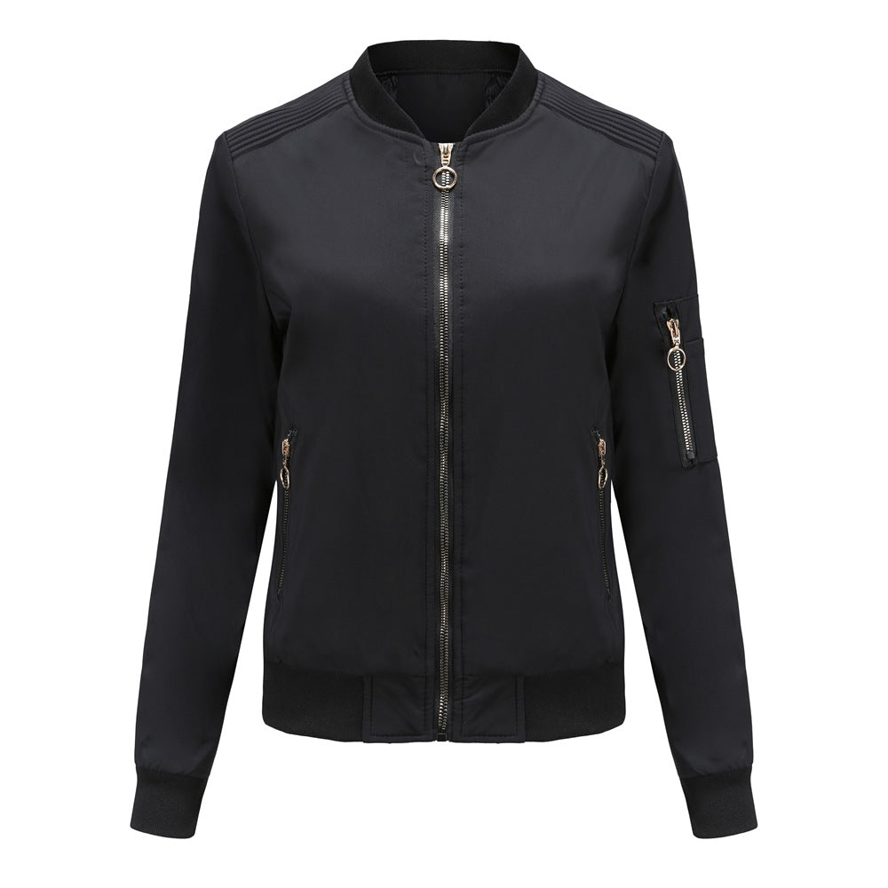 Damen nan leichte sportive Bomberjacke mit Ringzipper und Ärmeltasche EB