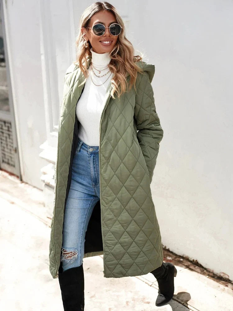EB | Kapuzen-Daunenjacke für Damen - lange gep quiltete Jacke