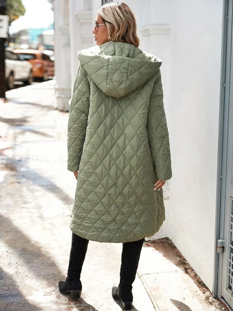 EB | Kapuzen-Daunenjacke für Damen - lange gep quiltete Jacke