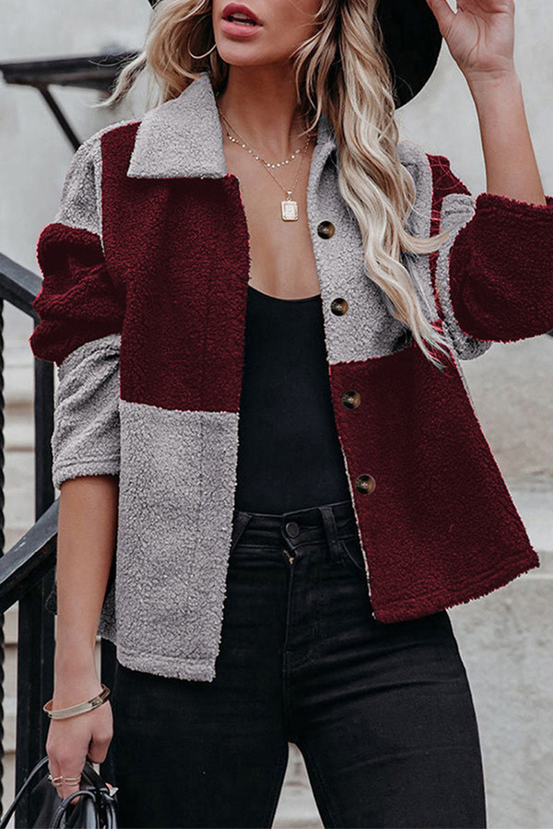 EB | Color Block Patchwork Kontrast Umlegekragen Jacke (5 Farben)