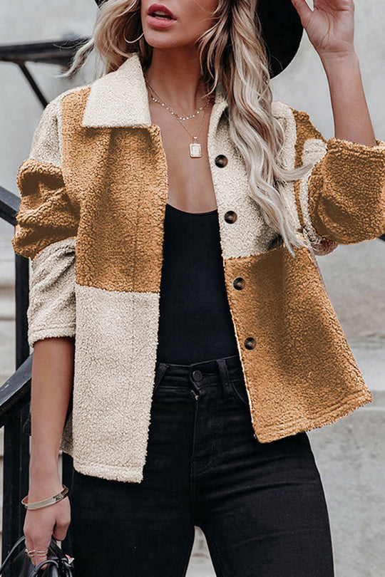 EB | Color Block Patchwork Kontrast Umlegekragen Jacke (5 Farben)