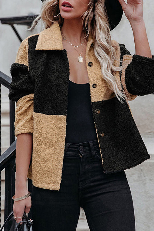 EB | Color Block Patchwork Kontrast Umlegekragen Jacke (5 Farben)