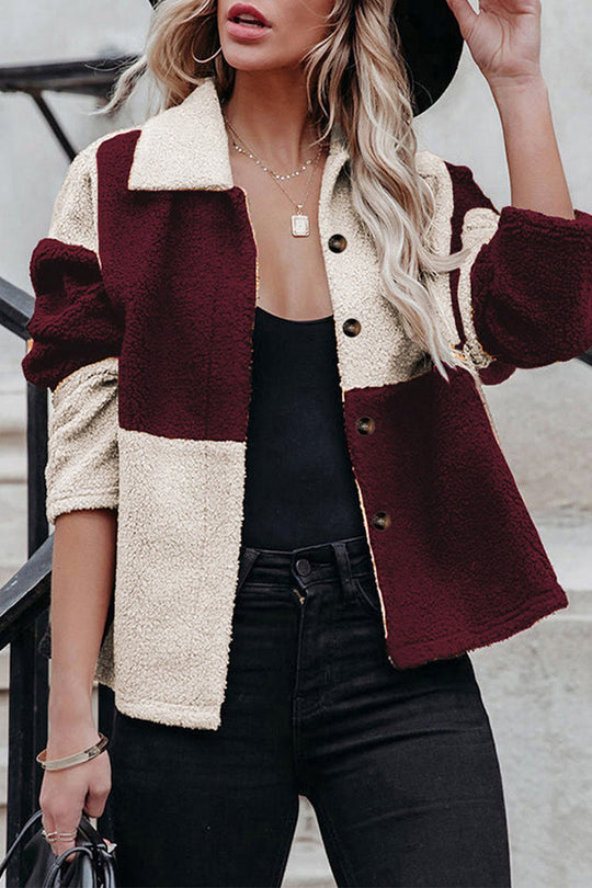 EB | Color Block Patchwork Kontrast Umlegekragen Jacke (5 Farben)