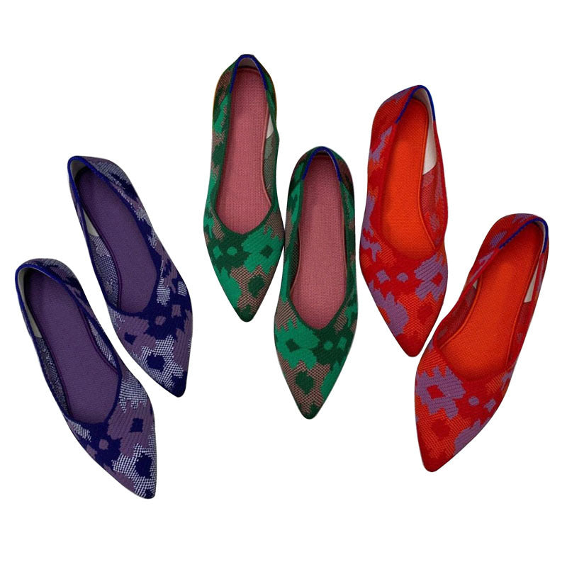 Damen spitz zulaufende Ballerinas mit modernem Muster und flexiblem Fußbett EB