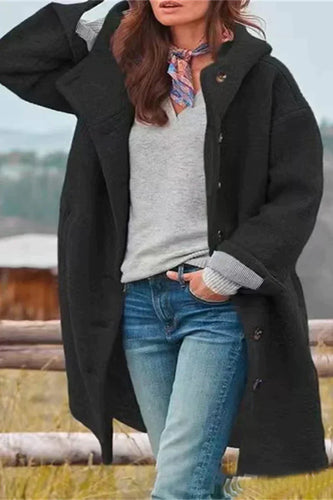 EB | Damen Teddy Übergangsjacke mit Kapuze und Knöpfen