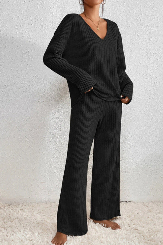 EB | Damen Rippstrick Zwei-Teilen Loungewear Set