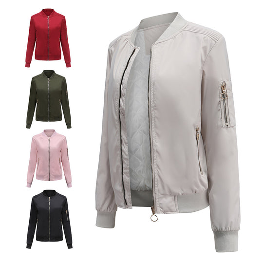Damen nan leichte sportive Bomberjacke mit Ringzipper und Ärmeltasche EB
