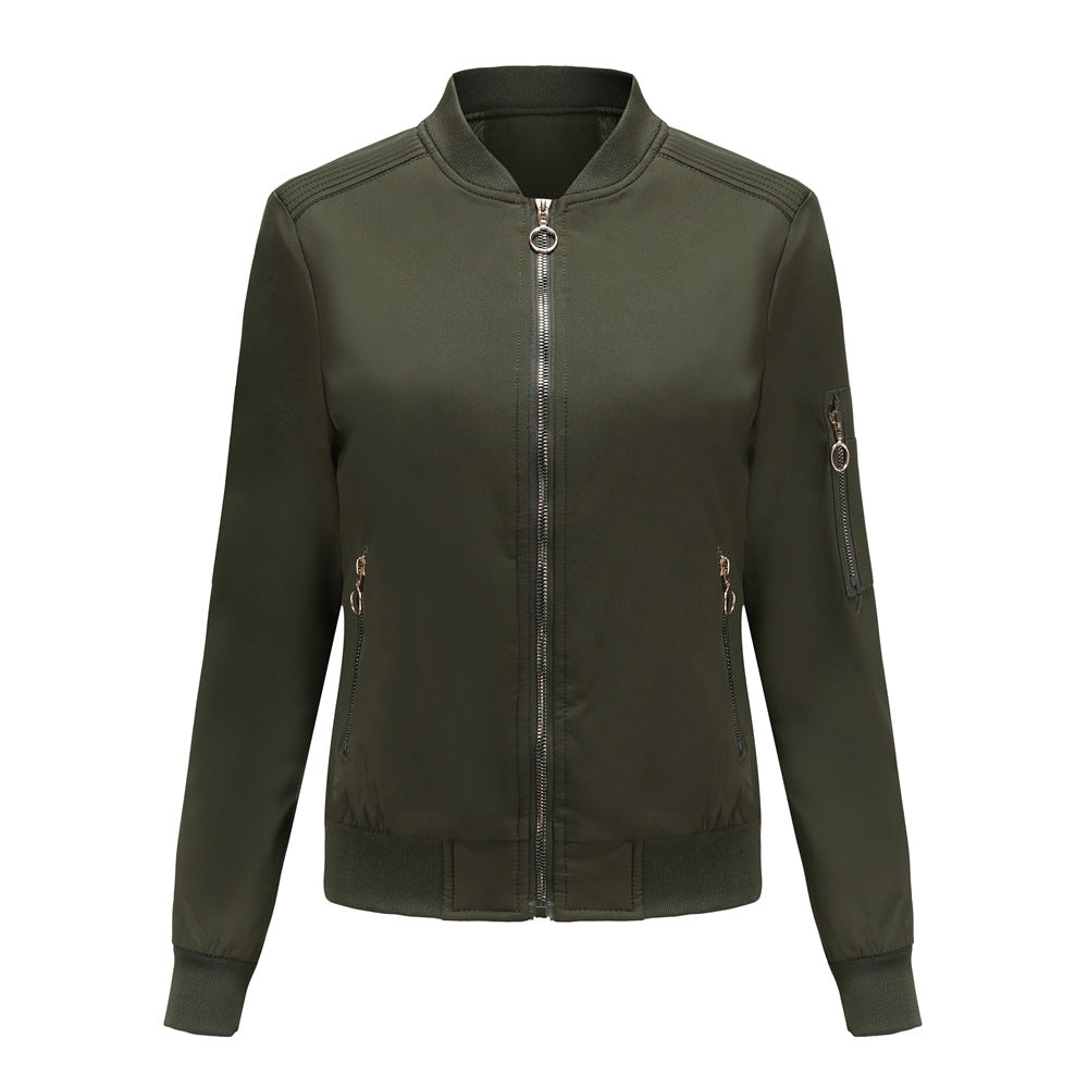 Damen nan leichte sportive Bomberjacke mit Ringzipper und Ärmeltasche EB