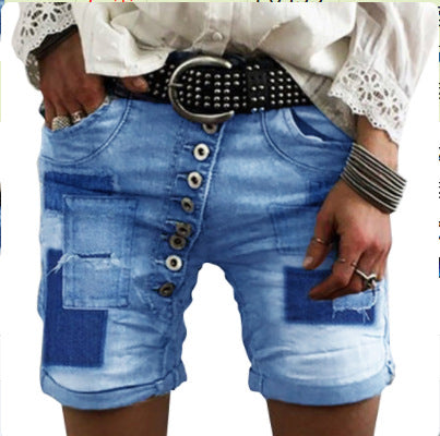 Damen Destroyed Denim-Shorts mit Knopfleiste EB