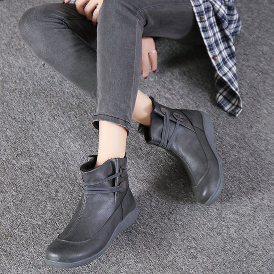 Damen nan gefütterte Stiefelette mit ergonomischer Keilsohle, weichem Innenfutter und dekorativen Schlaufen EB