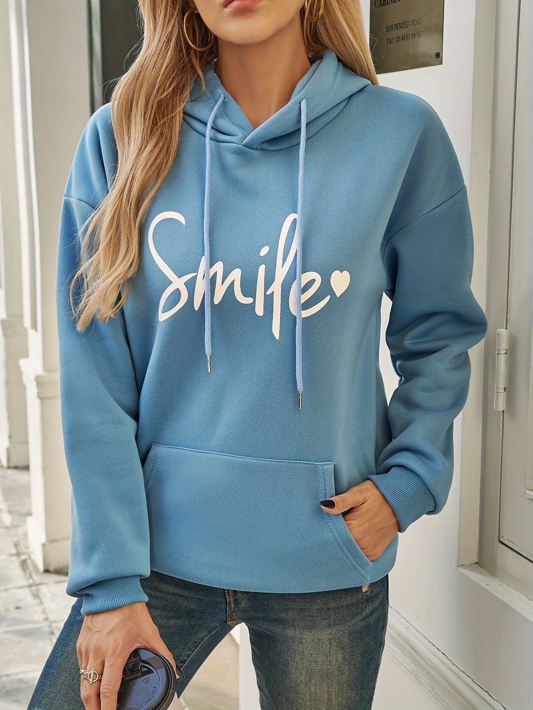 EB | Hoodie mit Druck Baumwollmischung Lässiger Stil