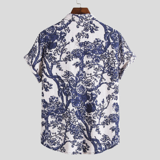 Herren Kurzarmhemd mit floralem Motiven und legerem Schnitt EB