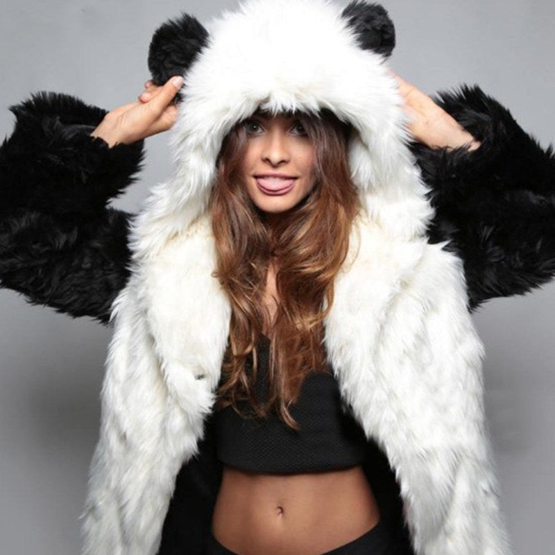 Damen Kuschelige Felljacke mit tierischen Ohren EB