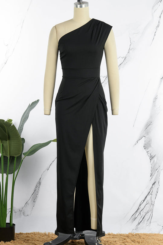 EB | Elegantes Formelles Einfarbiges Schlitz Asymmetrisches Schräges Kragen Abendkleid Kleider - 8 Farben