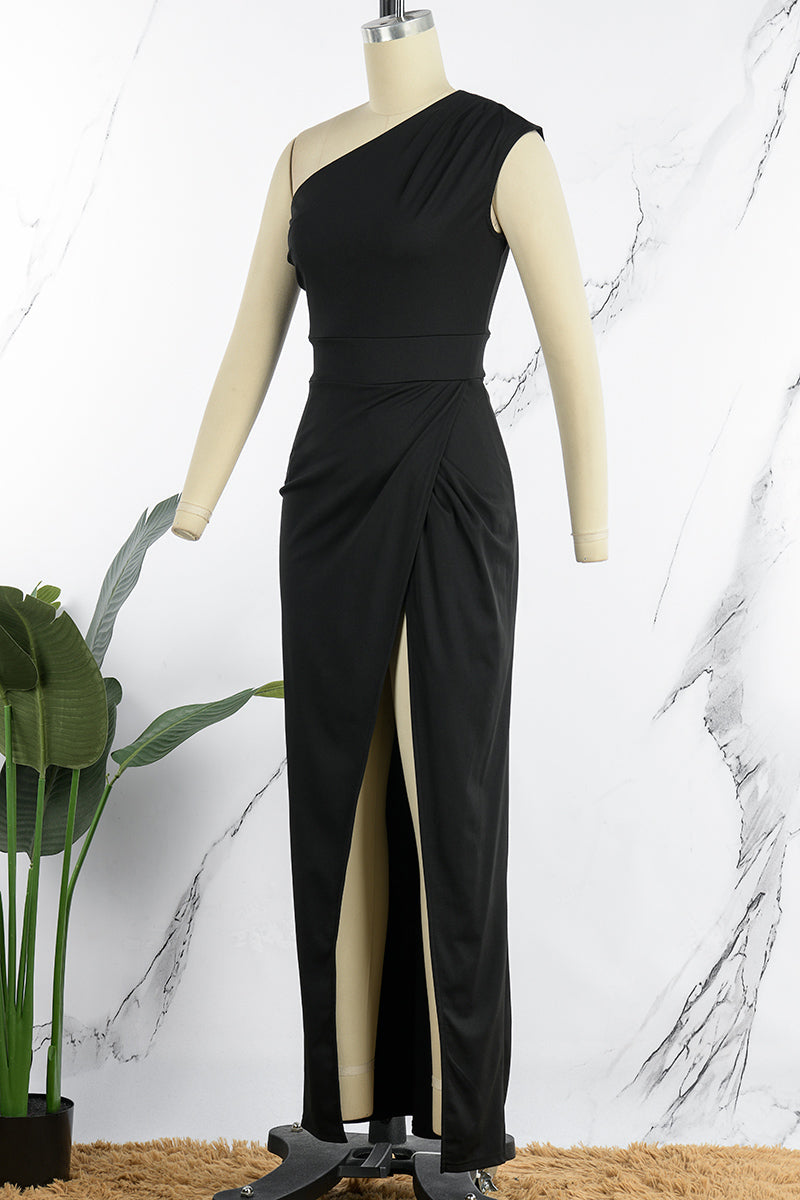 EB | Elegantes Formelles Einfarbiges Schlitz Asymmetrisches Schräges Kragen Abendkleid Kleider - 8 Farben