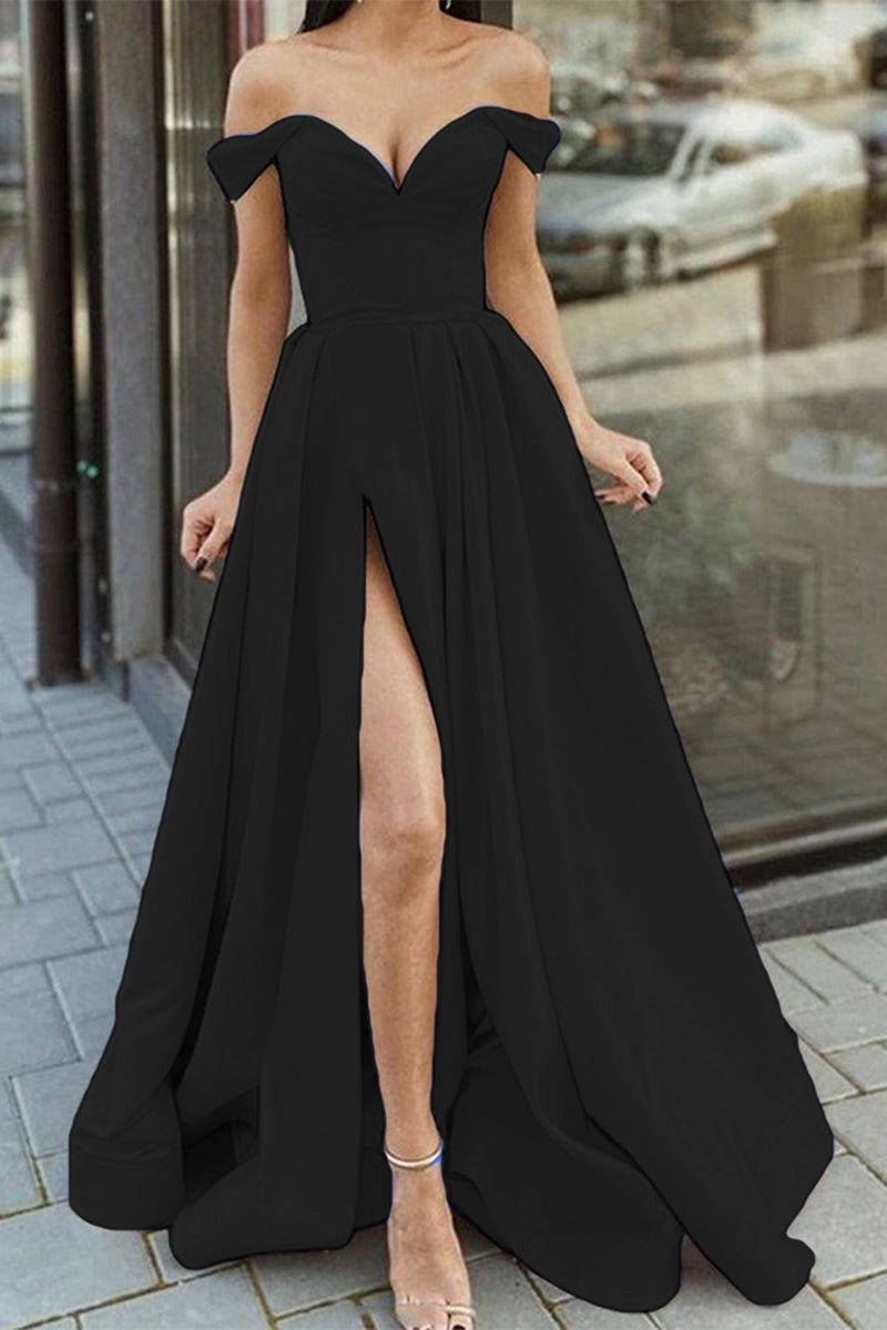 EB | Elegantes Formelles Einfarbiges Schlitz V-Ausschnitt Abendkleid Kleider- 12 Farben