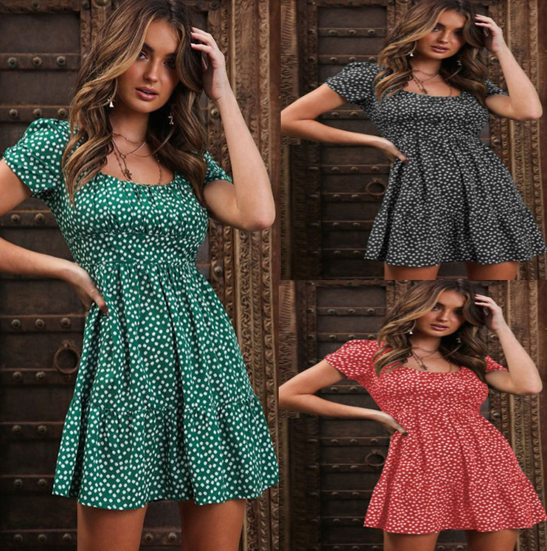 Damen Minikleid mit hohem Taillenschnitt und romantischem Punktedesign EB