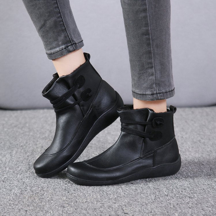 Damen nan gefütterte Stiefelette mit ergonomischer Keilsohle, weichem Innenfutter und dekorativen Schlaufen EB