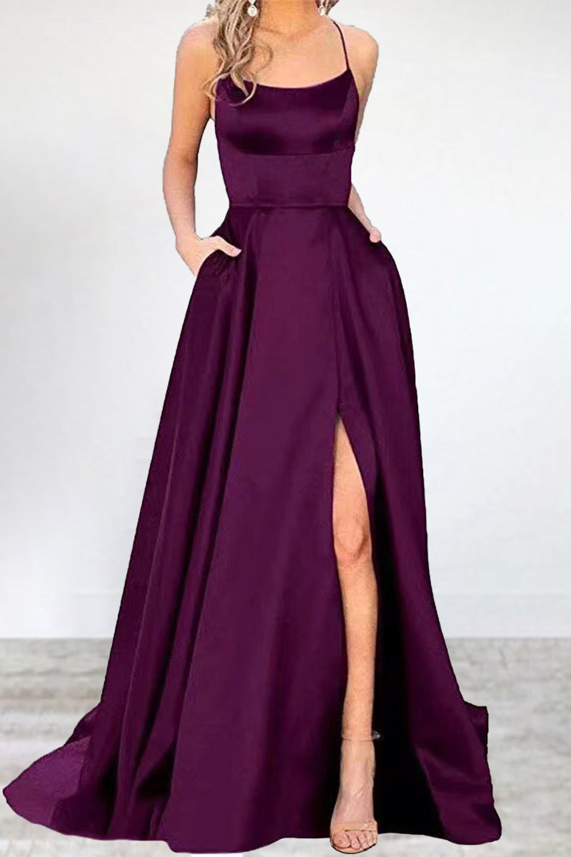 EB | Sexy Formell Einfarbig Hohe Öffnung U Hals Abendkleid Kleider- 16 Farben
