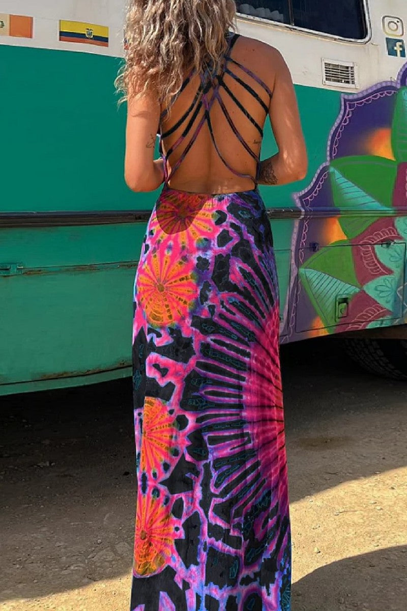 EB | Lässiges Print Rückenausschnitt U Neck Weste Kleid Kleider - 3 Farben